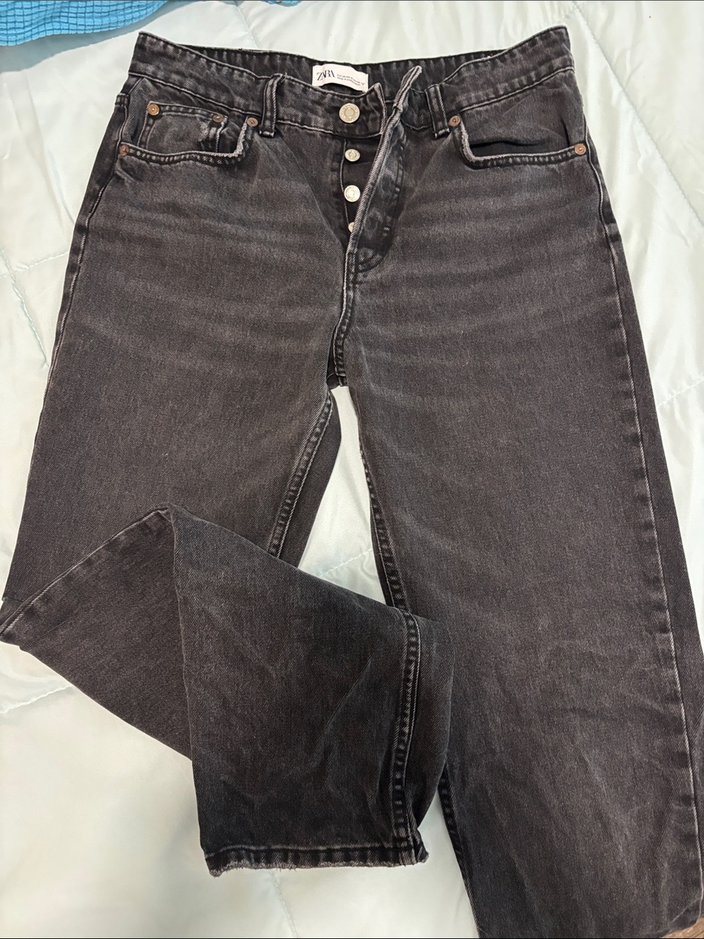 Zara Washed Black High-Rise Button-Fly Jeans